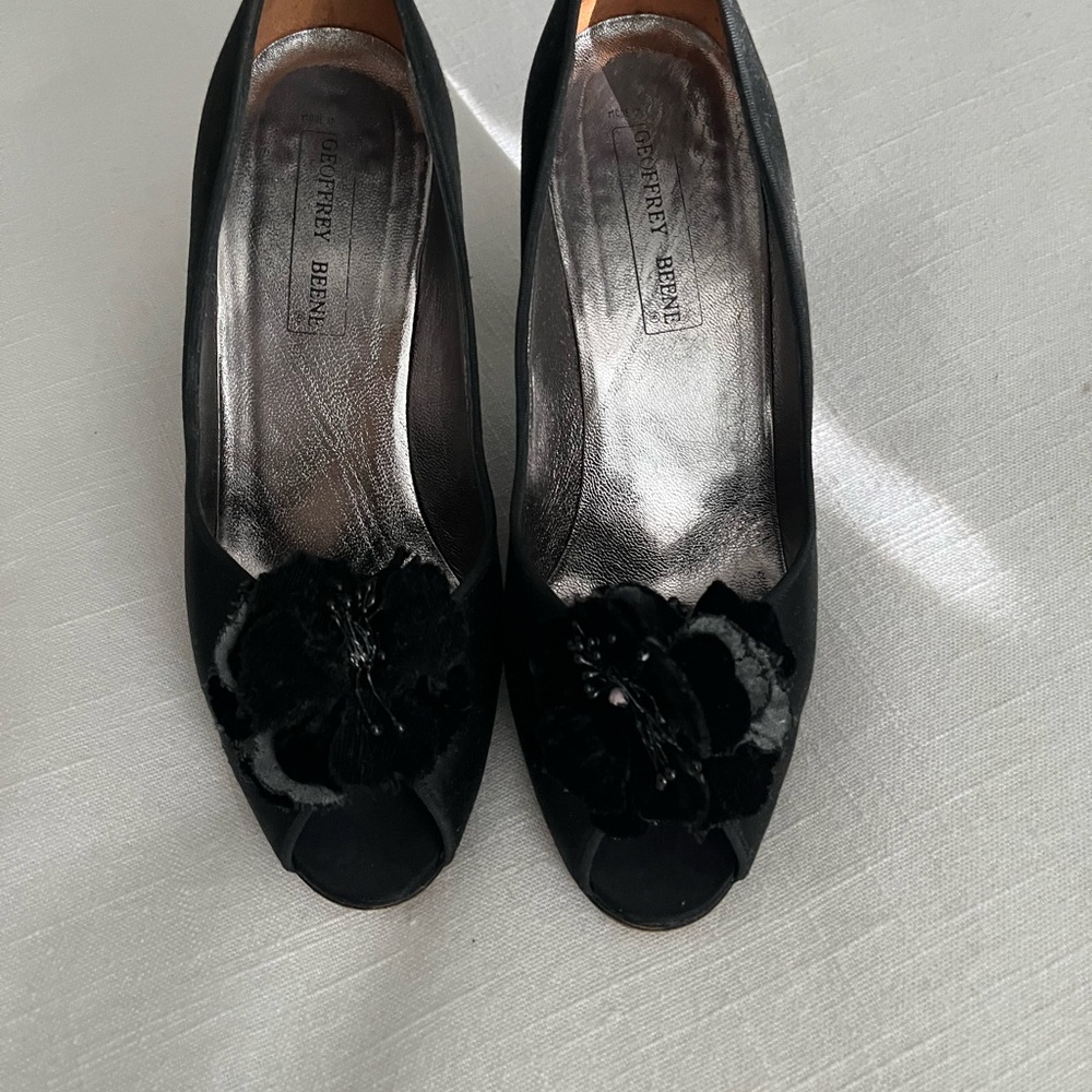 Black Peep-Toe Women's Shoes black satin evening shoe